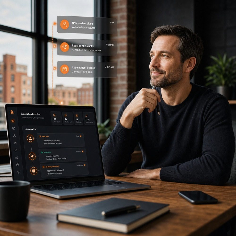 A clean automation dashboard running in the background