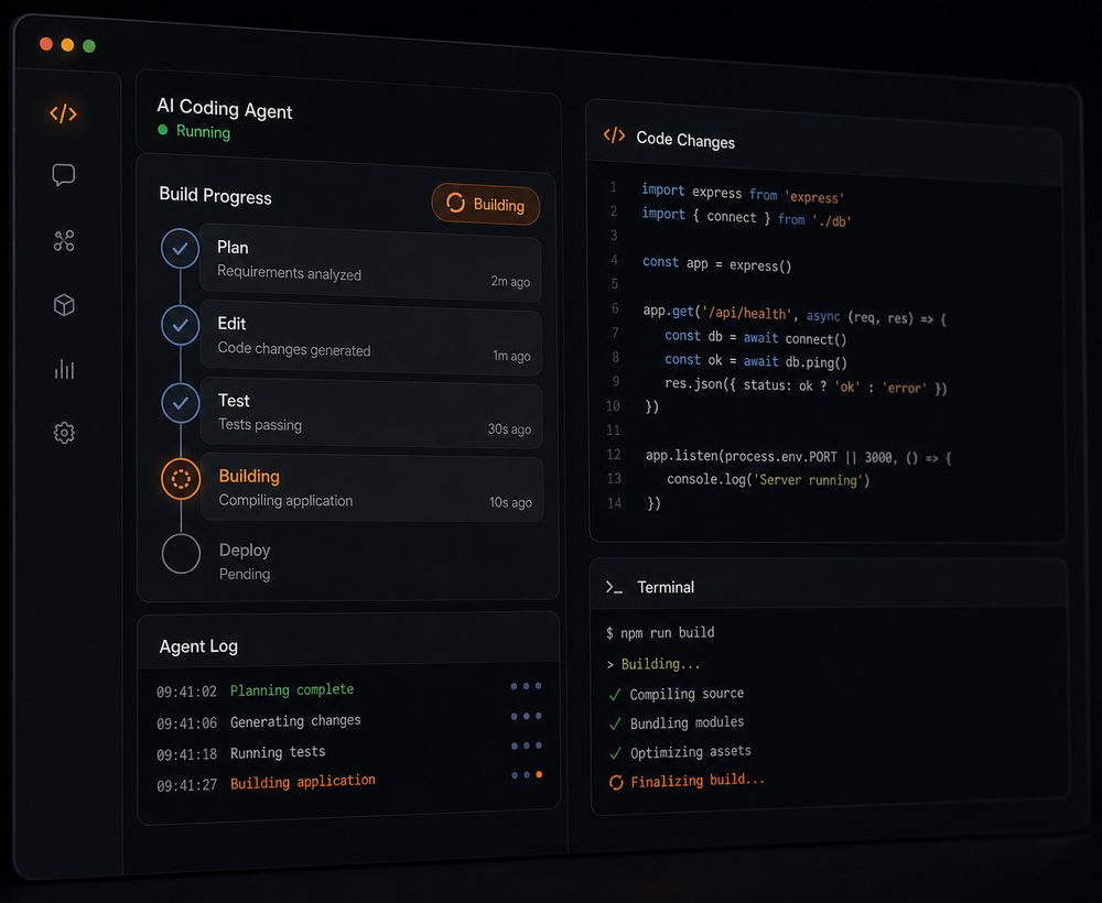 Console showing a build in progress during a training session
