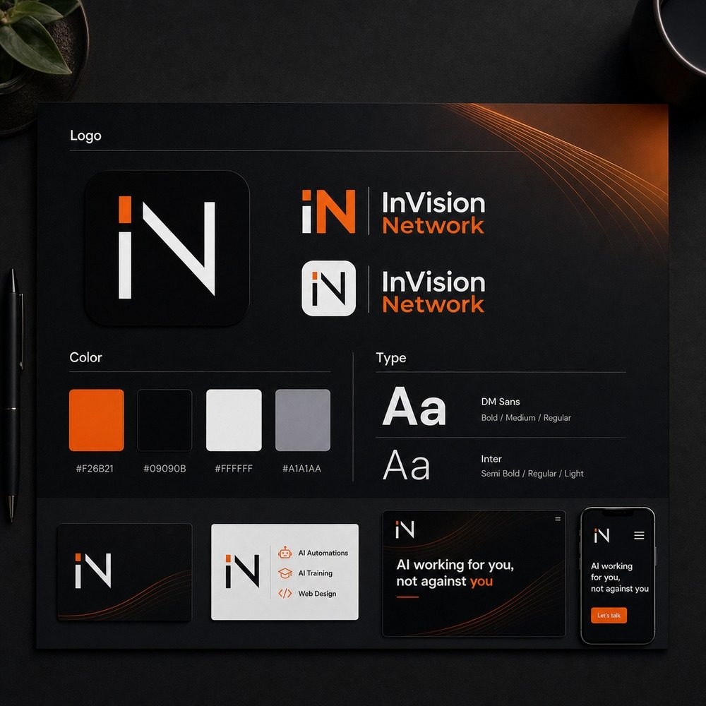 Brand board with logo, colors, and type specimens