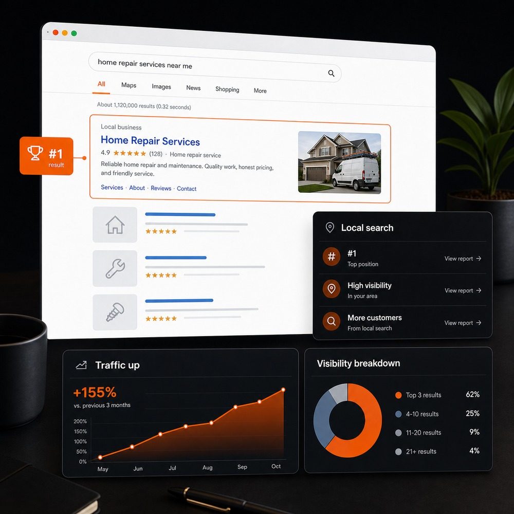 Search results page with the client ranked first