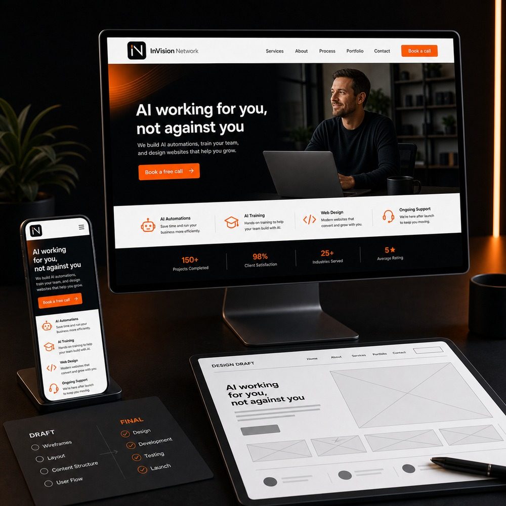 A finished site shown across desktop and phone