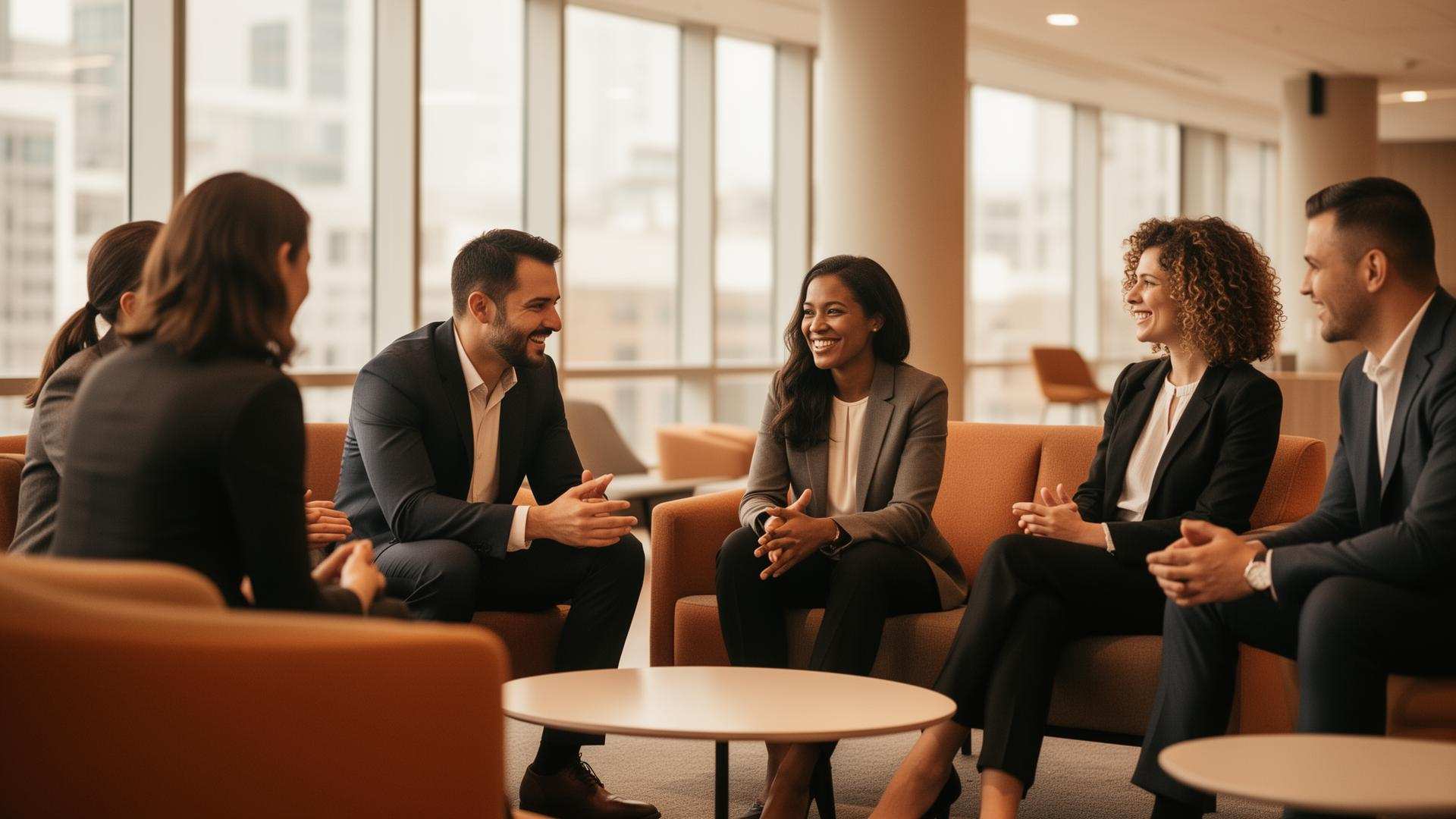 InVision Network diverse professional team in modern office lobby